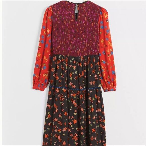Anthropologie Bl-nk Autumn Floral Print Smocked Tiered dress in Small Petite NWT - Picture 3 of 6